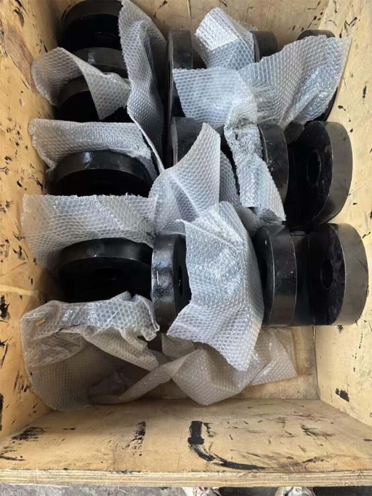 Custom fabricated components packed for delivery