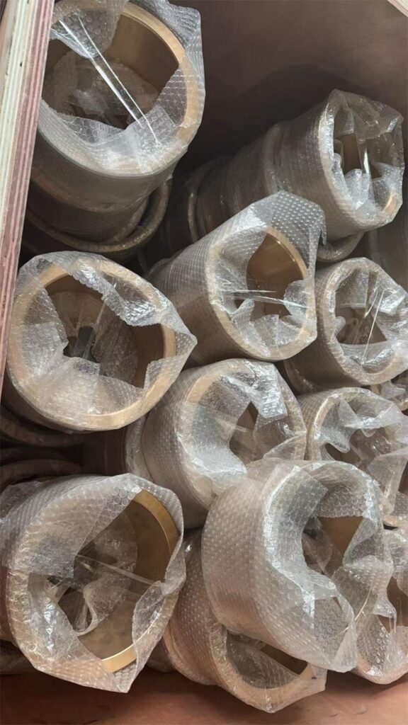 industrial bronze castings packed in wooden crate for overseas shipment